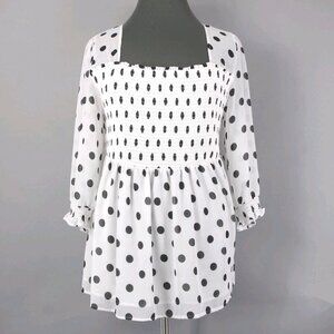 Torrid Top Sz 3 White Black Polka Dots Ruching Sheer 100% Polyester Top
